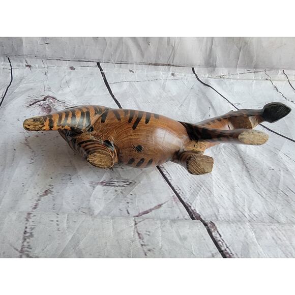 Vintage Hand Carved Wooden Zebra Figure Brown Black 8in long African Safari READ - Picture 5 of 8